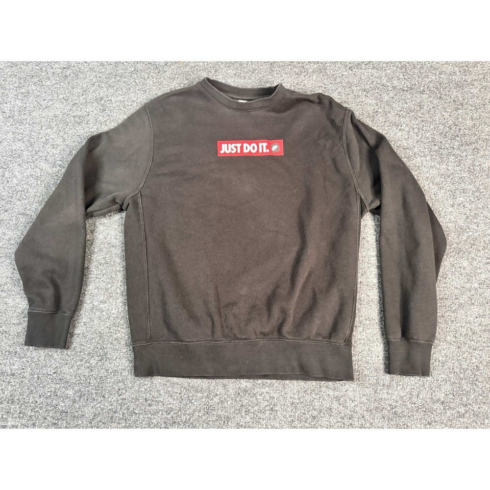 Nike Just Do It Sweatshirt Mens Medium Black Crewneck Swoosh Logo